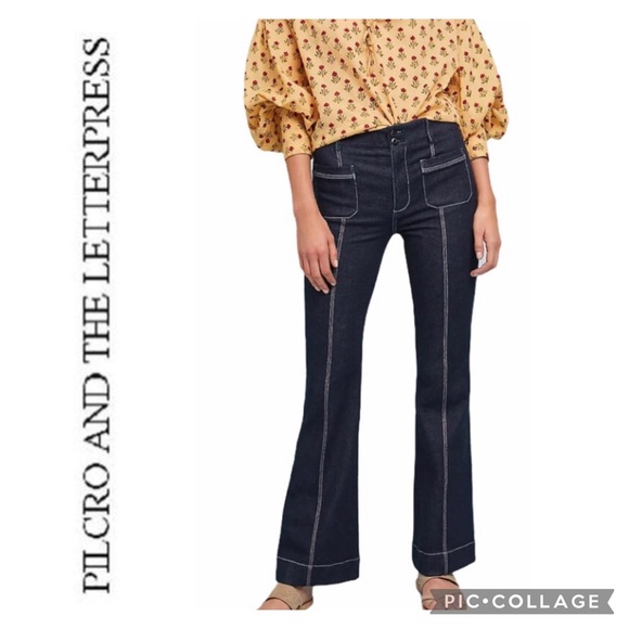 NWOT dark blue Pilcro Flares - Picture 1 of 16